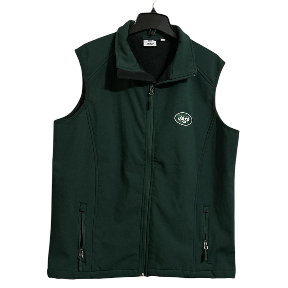 NFL Team Apparel New York NY Jets Fleece Lined Vest Green Full Zip Men's L